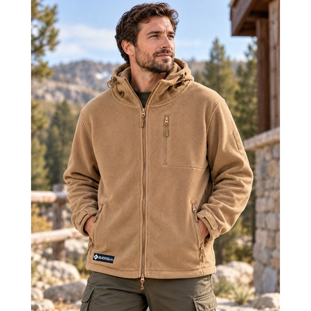 BaerSkin Tactical Hoodie 3.0 Jacket Mens L Tan Brown Fleece Full Zip Military